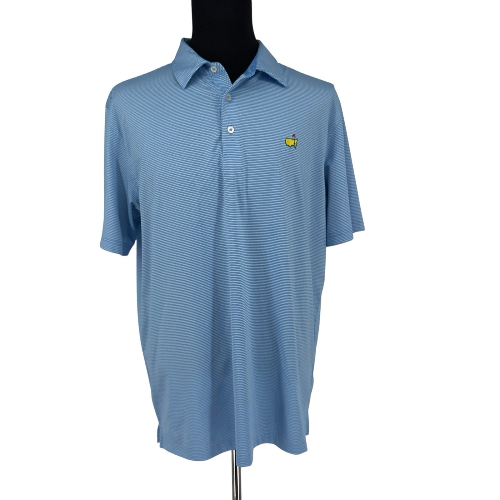 Masters Tech Golf Polo Shirt Mens Xl Blue White Striped Short Sleeve Tournament